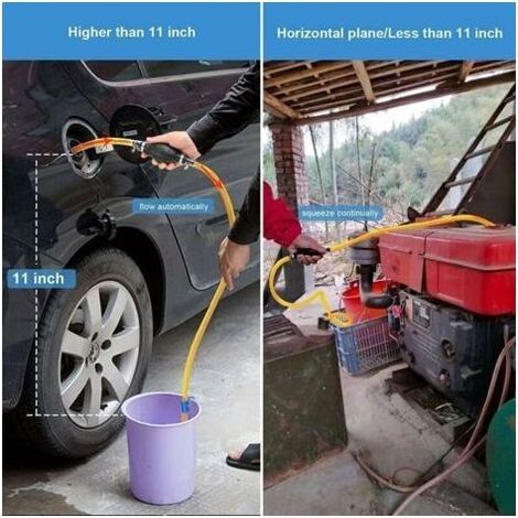 Pompe à siphon pour essence, gazole, carburant, essence, diesel, eau, réservoir de poissons, pompe de transfert manuelle avec 1 tuyau siphon en PVC durable (2m) (1/3)