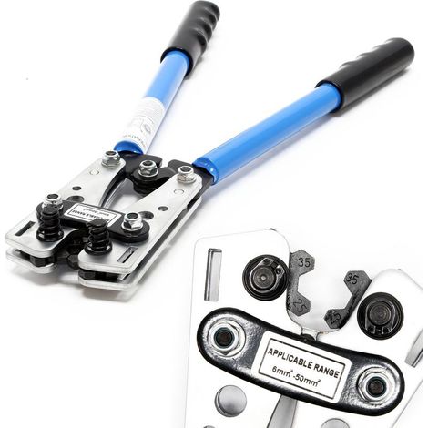 Wiltec – Pince à sertir cosse 6-50 mm² – Acier trempé – Mâchoires intégrées pour cosses en tube – Poignée antidérapante pour usage professionnel (1/5)