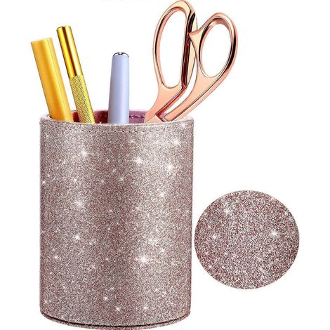 Glitzernder, roségoldener PU-Stiftehalter für Damen und Mädchen, luxuriöser Make-up-Pinselhalter