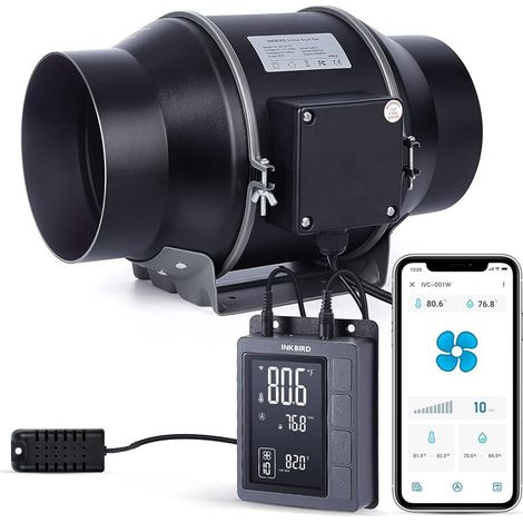 INKBIRD IVC-001W Ventilateur d'extraction Extracteur d'Air de Conduit en ligne de 6 pouces avec Contrôleur température l'humidité (1/5)