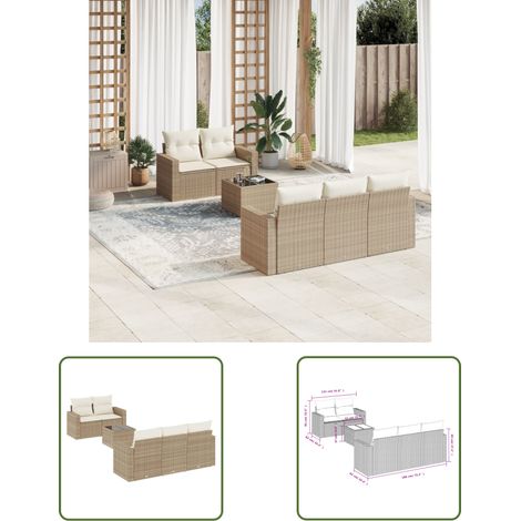 The Living Store 6-tlg. Garten-Sofagarnitur mit Kissen Beige Poly Rattan - Gartensorte - Gartenmöbelset - PE-Rattan Möbel - Outdoor Sofa - Lounge Set (1/3)