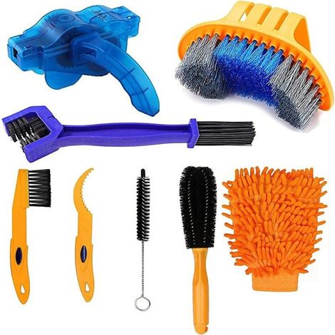 Kit nettoyage velo 8 pièces/ensemble nettoyeur de chaîne de vélo Machine de nettoyage brosses ensemble de nettoyage de cyclisme outil de brosse de vélo pour montagne, route, ville Kit nettoyage velo (1/4)