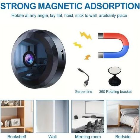 Mini Caméra Cachée Magnétique 1080P - Support Pivotant 360° - Vision à Distance - Batterie Integrée par (1/5)