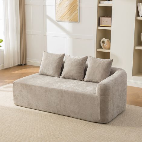 Canapé modulable à compression en tissu chenille, garni de mousse haute résilience 30D. Facile à déplacer et doté d'une base antidérapante, il est idéal pour les salons et autres espaces. Gris. (1/4)