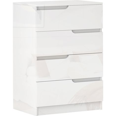 Cassettiera 4 Cassetti Moderna e Minimal in Legno, 60x40x85 cm, Bianco Lucido