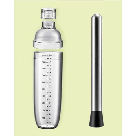 Coctelera, coctelera de resina transparente, mezclador de bebidas transparente de alta capacidad de 1000 ml, con recipiente y colador, coctelera a prueba de fugas. (1/5)
