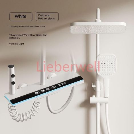 Shower-A53, LIEBERWELL Grey Complete Shower Set with Piano Buttons, Ambient Lighting, Digital Display, Rain Shower and Handheld Shower, Brass, Square, G1/2 (1/5)