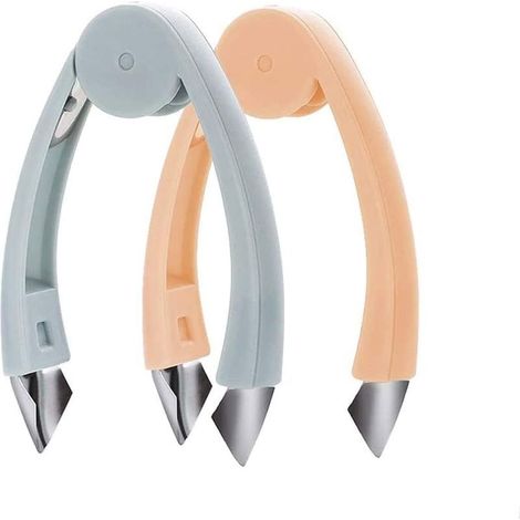 2pcs Décortiqueur de Fraises en Forme de V, Trancheur de Fraises, Acier Inoxydable Fruit Corer Cuisine Outil, Coupeananas en Acier Inoxydable pour les Yeux d'ananas et la Tige de Légumesfruits12x7cm (1/5)