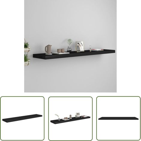 The Living Store Étagère murale flottante noir 120x23,5x3,8 cm MDF - Étagère Murale - Étagère Flottante - Décoration Murale - Rangement Mural - Meuble Design (1/5)
