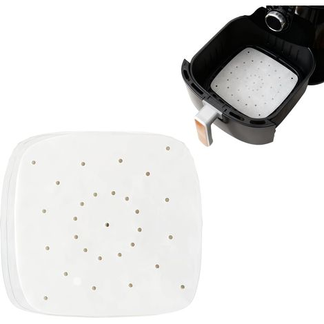 100 hojas de papel para hornear para freidora de aire, especialmente para la multicocina Ninja de 10,4 l, perforadas de 25,5 cm x 25,5 cm, antiadherentes y resistentes a la grasa.