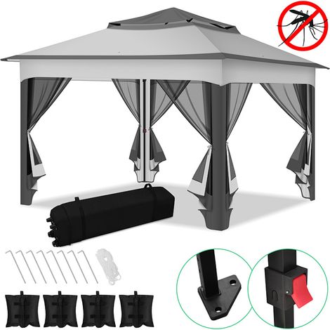 TolleTour Cenador plegable de jardín 3,3 × 3,3 m con mosquitera desmontable, protección UV – Gris (1/5)