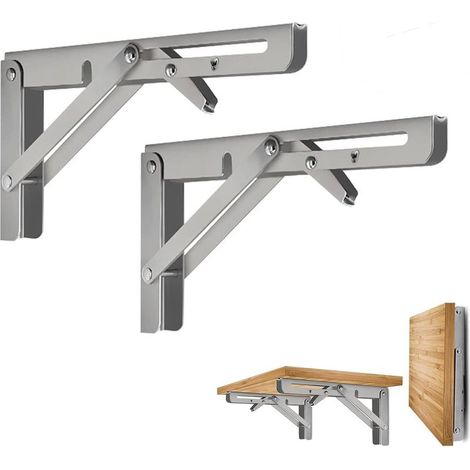 2 Pièces Équerre Pliante 25cm,Support Console Pliable,Supports D' étagères Pliants Charge,Equerre Etagere,Lourds Support Console Pliable Rétractable Murale en Acier Inoxydable pour Garage,Cuisine (1/5)