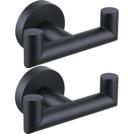 Filiyano-Lot de 2 crochets doubles pour serviettes de salle de bain, noir mat, fixation murale pour peignoir
