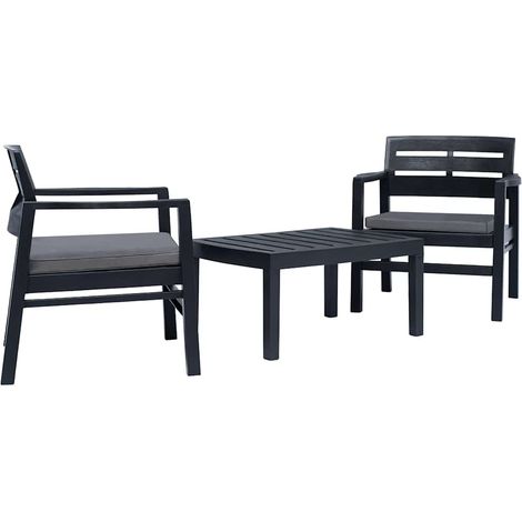 vidaXL Salon de jardin 3 pcs Plastique Anthracite (1/5)