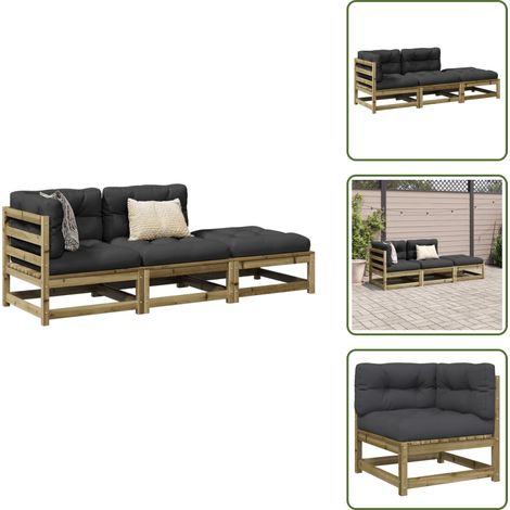 The Living Store 3-tlg. Garten-Sofagarnitur mit Kissen Kiefernholz Imprägniert - Kiefernholz (1/5)