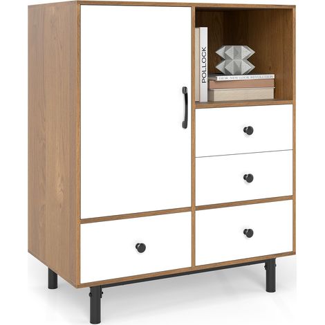 COSTWA Credenza a Buffet, Armadietto da Cucina con 4 Cassetti, Scomparto Aperto e Gambe in Metallo, per Sala da Pranzo, Soggiorno, Ingresso, 80 x 45,5 x 97,5 cm (Naturale) (1/5)