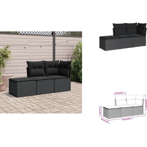Salon de jardin 3 pcs avec coussins noir résine tressée - Salon De Jardin - Mobilier De Jardin - Salon Extérieur - Ensemble De Canapés - Canapé D'angle (1/3)