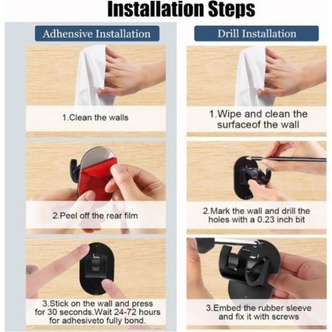 Lot de 2 supports de tringle à rideaux sans perçage - Tringles à rideaux autocollantes - Supports réglables pour salle de bain (1/4)