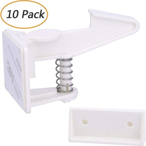Lot de 10 verrous de sécurité enfant pour armoires, verrous de sécurité bébé pour armoires, verrous invisibles pour armoires, installation sans perçage ni vis, pour tiroirs et portes d'armoires de cui (1/5)