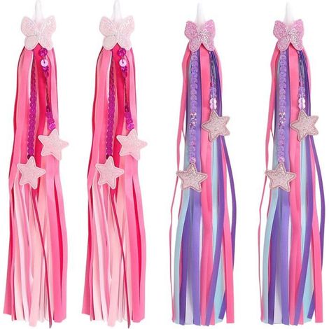Franges pour guidon de vélo enfant 2 pièces Polyester et PP Motifs étoiles et papillons Décoration pour trottinette et draisienne (1/5)