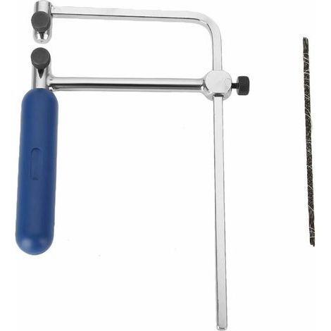Scie à main - Petite scie à chantourner - Scie à bijoux réglable - Cadre en U avec 2 lames de scie hélicoïdale - Pour le travail du bois, du verre, du métal (ASB400) (1/5)