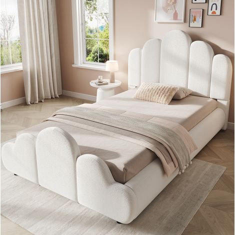 Cama infantil 90x200 cm de bouclé beige con cabecero, sin colchón – MEUBLIV (1/5)