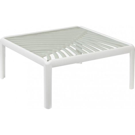 Tavolino quadrato per salotto in polipropilene con vetro 70x70xH32 cm -  Bianco