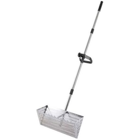 HOXILEELEO - Pala spiaggia di sabbia in acciaio inox 40 cm), con un grande cesto di forma trapezoidale e lungo manico removibile per rastrello e setacciare la sabbia. (1/5)