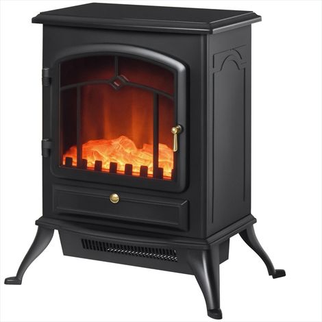 Cheminée électrique rétro effet flamme 2000 W pour salon PP Noir (1/5)