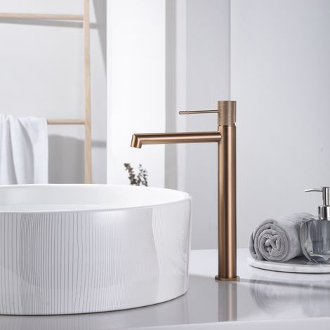 Imex - Grifo Monomando Lavabo Caño Alto Oro Rosa Serie Line (1/3)