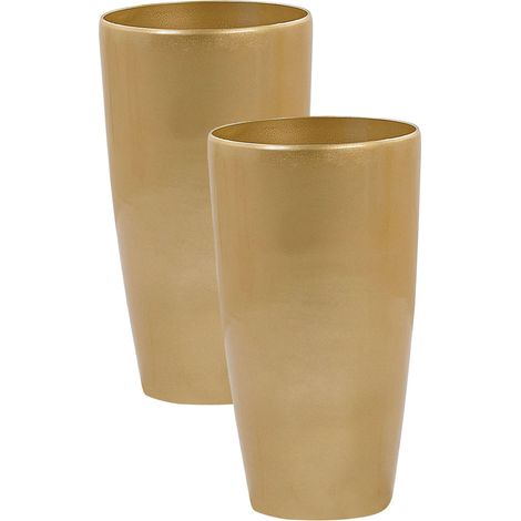 Set of 2 Plant Pots TSERIA 32 cm Gold