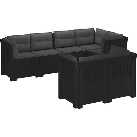 Canapé de Jardin Modulable 7 Places en PP Aspect Rotin avec Coussins Anthracite - PANGIVO (1/5)