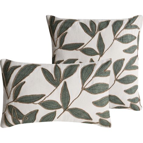 Conjunto de 2 cojines decorativos de algodón motivo hojas 45/30 x 45/50 cm blanco/verde Lansium (1/5)