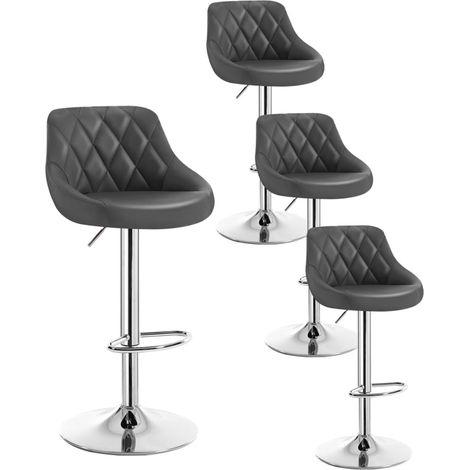 WOLTU lot de 4 Tabouret de bar avec repose-pieds, hauteur réglable, en similicuir, siège bien rembourré, Gris (1/4)