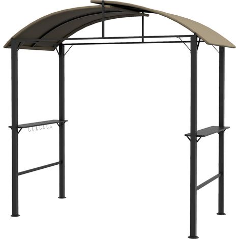 Bbq Grillpavillon 1,1 X 2,3M Wetterfester Gartenpavillon Mit Polyesterdach, Seitenablagen, Für Grills Bis 100 Cm, Stahl, Khaki
