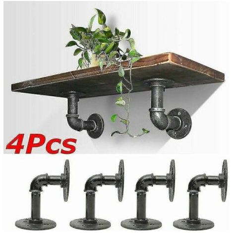 4 supports d'étagère tubulaires, style industriel rustique, pour étagères murales flottantes, meuble de rangement - AquaForge Gifts (1/5)