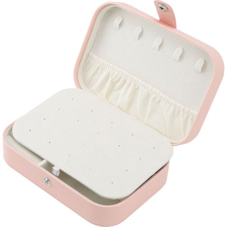 Elegante, tragbare Schmuckschatulle aus rosafarbenem Leder mit Schloss, ideal zur Aufbewahrung von Halsketten, Ringen und Ohrringen. Verstellbare Aufbewahrungsbox für Reiseschmuck. (1/5)