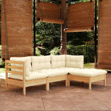 4-tlg. Garten-Lounge-Set mit Creme Kissen Kiefernholz (1/5)