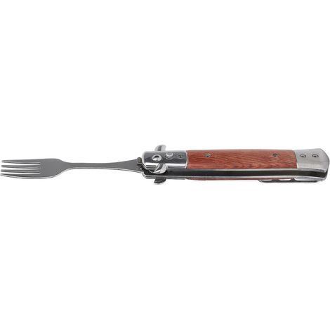 Fourchette à ressort pliable en acier inoxydable, manche en palissandre, pour camping extérieur (1/5)