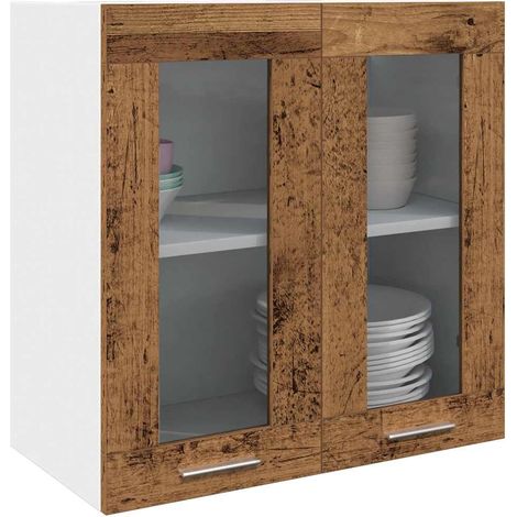 Küchen-Wandschrank Lyon mit Glastüren Altholz-Optik 60x31x60 cm