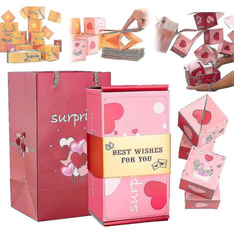 Boîte surprise, boîte cadeau enveloppe rouge pliable unique, boîte cadeau explosive avec argent surprise, cadeau d'anniversaire, Noël ou Halloween-20box-Red (1/5)