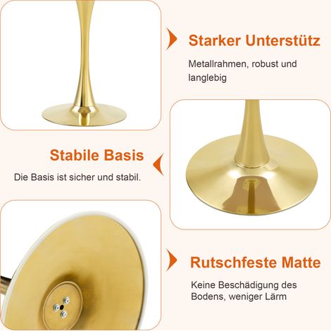 Table ronde 60 cm en MDF, plateau thermoformé haute qualité, finition imitation noyer, pied doré, idéale comme petite table à manger ou table d'appoint pour intérieur européen. (1/5)