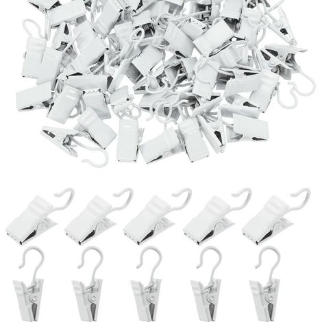 Crochets pour rideaux, clips pour guirlandes lumineuses, crochets décoratifs, adaptés au camping, présentation artisanale, 100 pièces (blanc) (1/5)