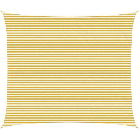 Voile d'ombrage à rayures jaunes et blanches, 6 x 8 mètres, en polyéthylène haute densité. (1/5)
