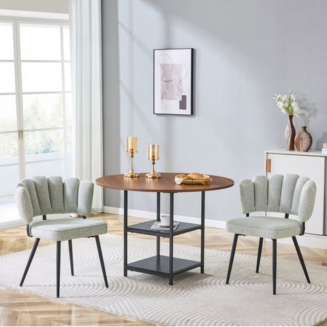 CHICFURN Tavolo e sedie rotondo 107 cm noce e nero con vano contenitore, 2 sedie bouclé (1/5)