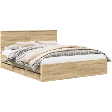 Bed Frame with Drawer Sonoma Oak 160 x 200 cm Engineer Wood vidaXL (1/5)
