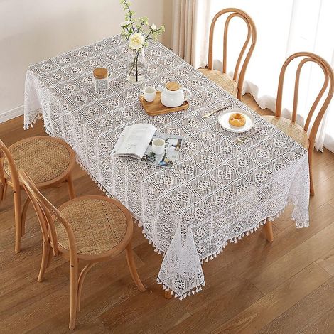 Nappe rectangulaire en dentelle au crochet, chemin de table romantique au style vintage pour la cuisine, 100 x 140 cm (1/4)