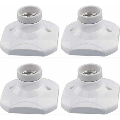 lot de 4 Douille d'ampoule LED E27, douille E27 en céramique et base en plastique, douille murale E27, douille E27 blanche avec anneau pour éclairage d'entrée/plafonnier/balcon (1/4)