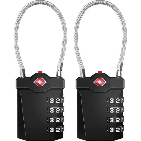 TSA-zugelassenes 4-stelliges Zahlenschloss für Kabel – 2er-Pack, schwarz (1/5)