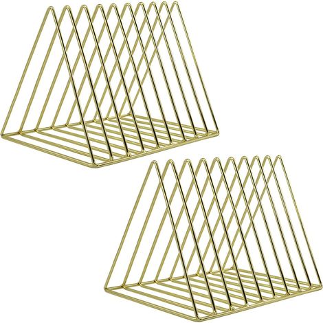 Lot de porte-revues en métal doré avec compartiments, organiseur triangulaire pour livres, magazines, dossiers et documents, rangement multifonction pour bureau et maison (1/5)